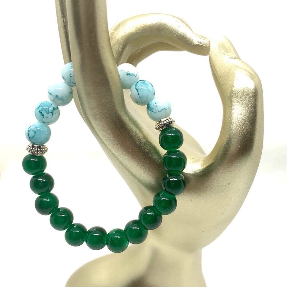 [Matrix Green] Stretchy Elastic Brilliant Glass & Stone Beaded Bracelet